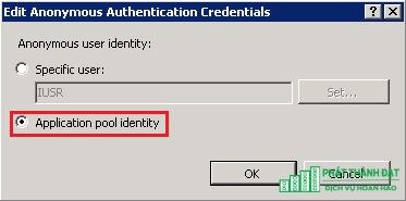 Chọn mục Application pool identity sau đó nhấn OK